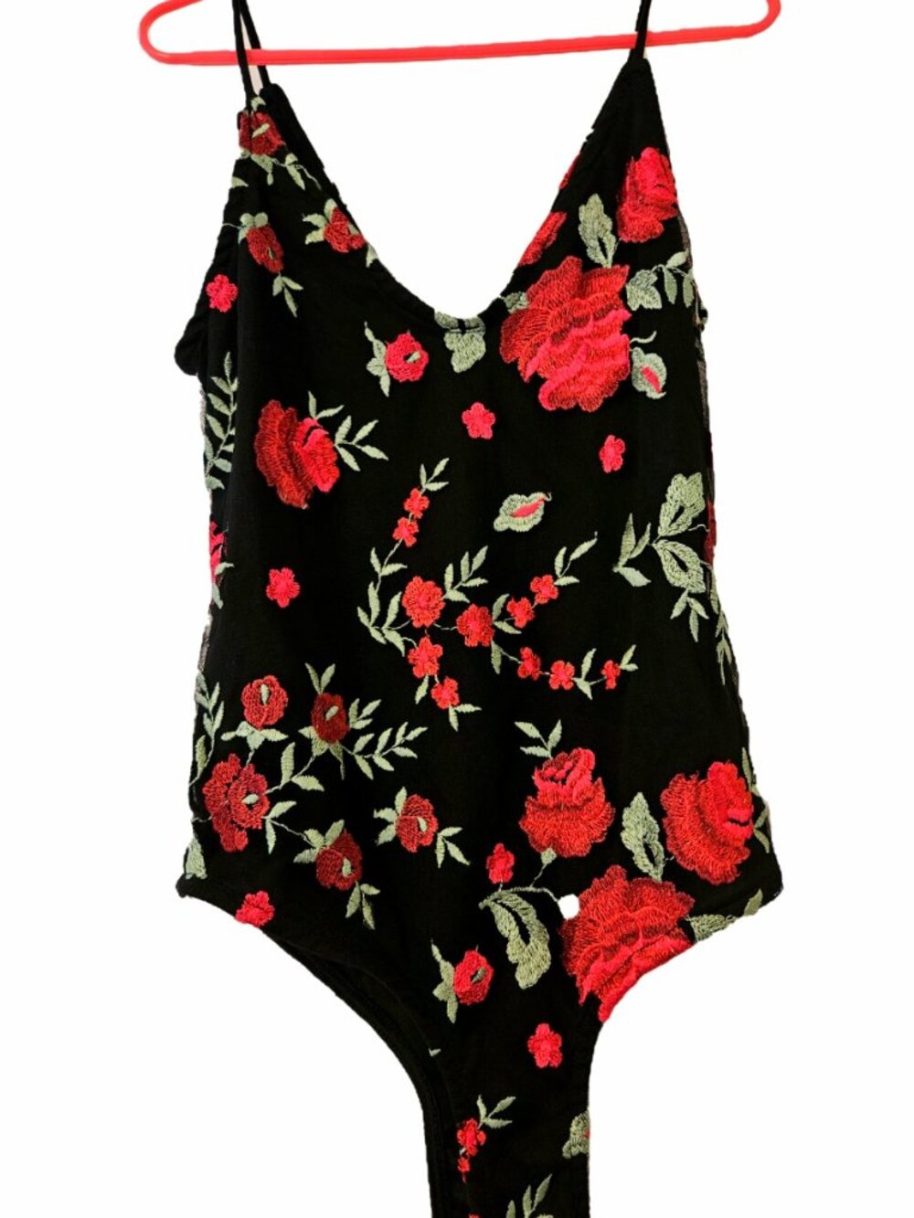 Windsor Floral Embroidered Bodysuit Black Pink Green Size Small